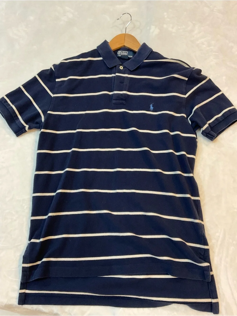 Vintage Polo Ralph Lauren Striped Golf Polo Shirt Size M Short Sleeve Navy